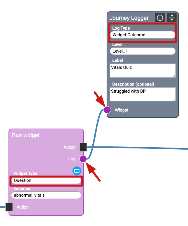 How to connect Run Widget node with Journey Logger node